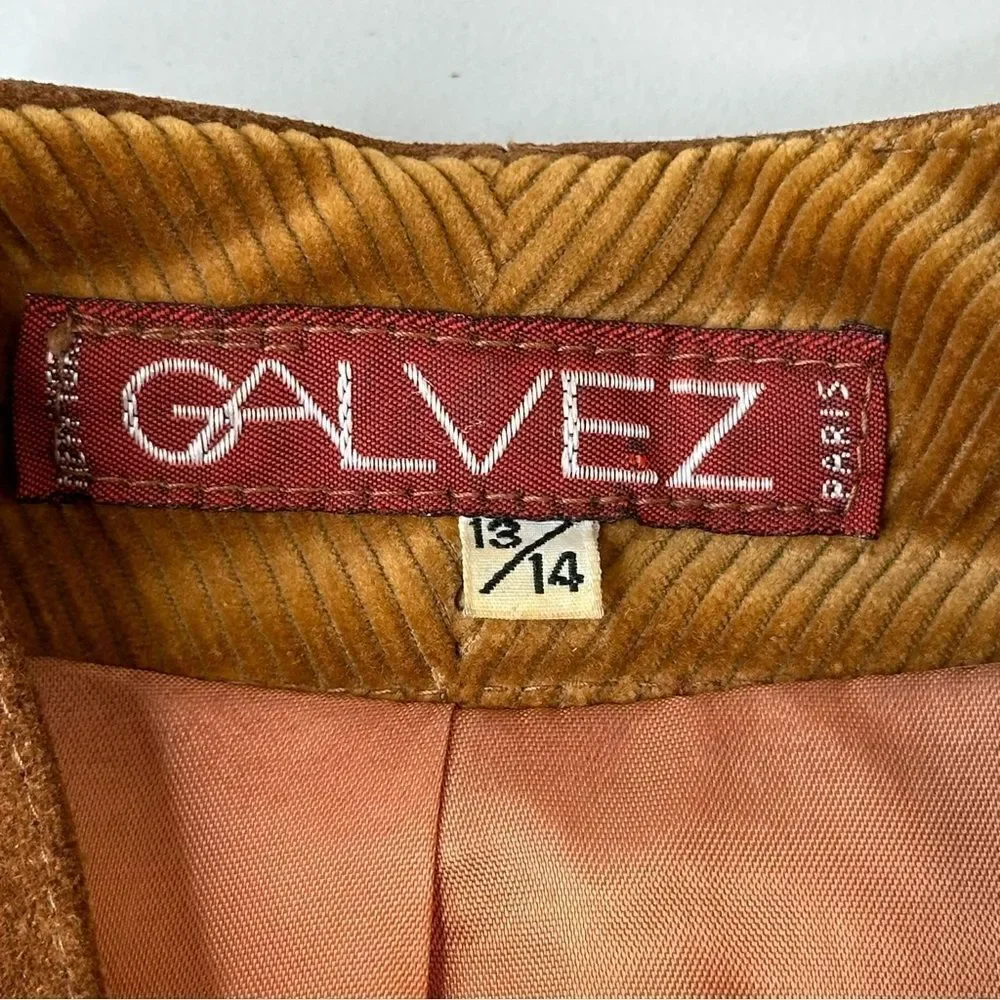 GALVEZ Vintage Copper Brown Suede & Corduroy Zip Front Jacket Size 13/14
